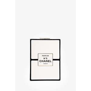 Pre-Loved Chanel™ Black/White Leather No. 5 Perfume Clutch Evening Clutch